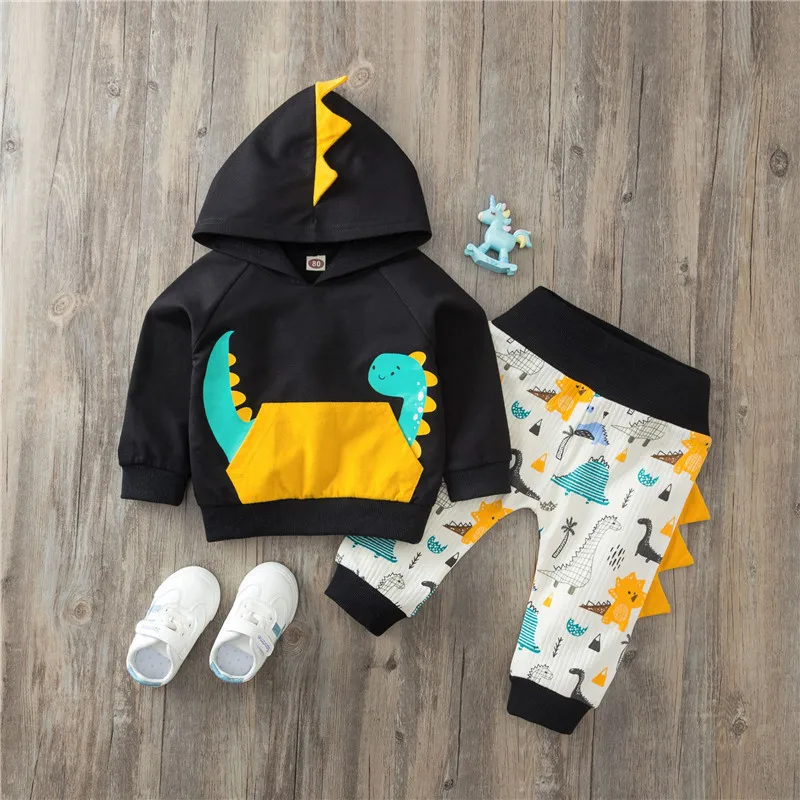 

Toddler Baby Boys Clothing Sets Round Collar Hoodie Long Sleeve + Pants Suit For Kids Dinosaur Printing 2pc Suit Clothes