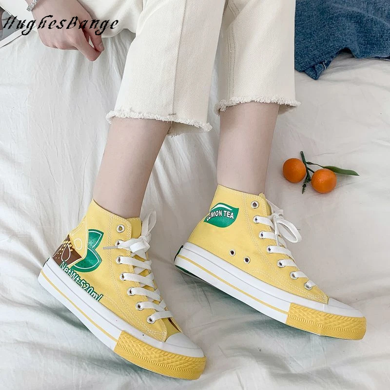 Женская парусиновая обувь с высоким берцем Цвет клубничный красный Новинка 2019