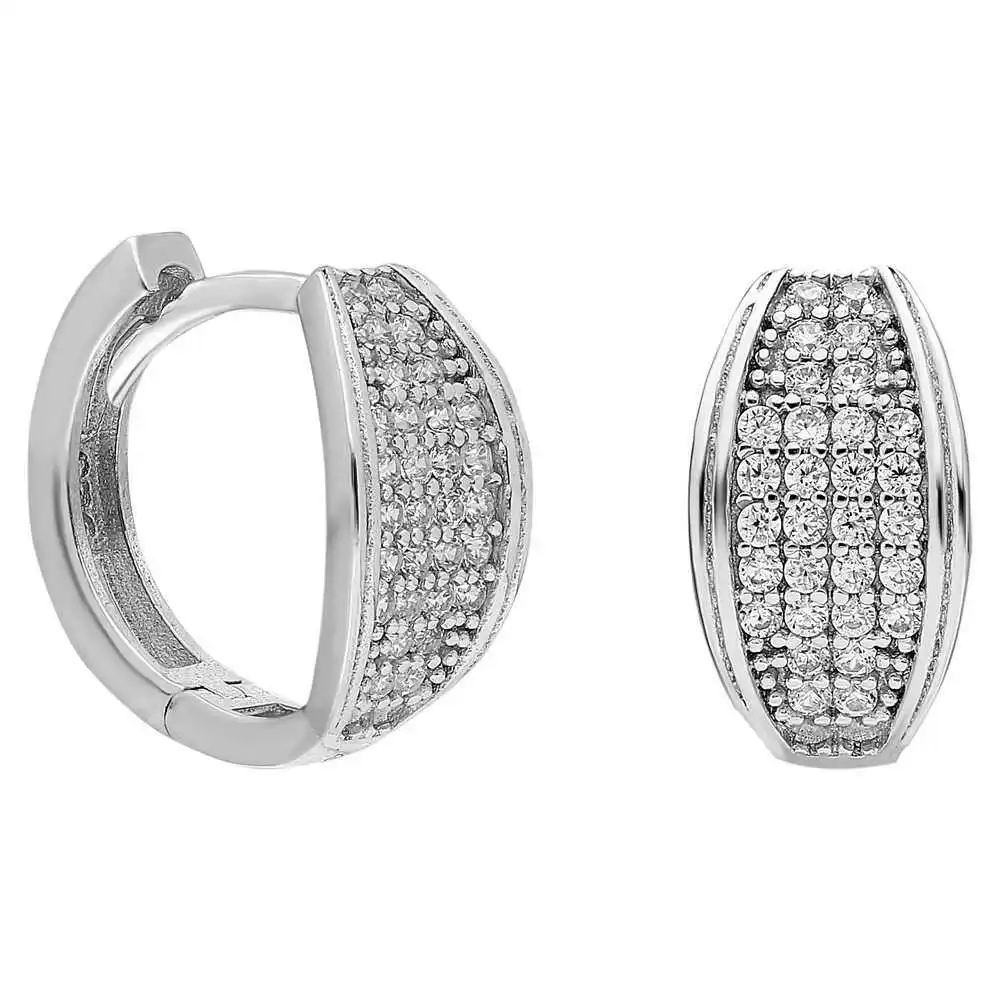 

Row Zircon Stone Ellipse Design 925 Sterling Silver Ladies Stud Earrings