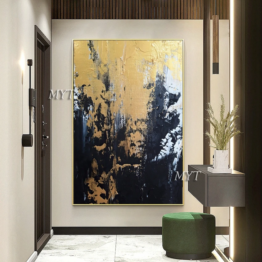 

Golden Foil Design Abstract Wall Hanging Decorative Abstract Art Oil Painting Handmade Picture Canvas For Hotel Decor Artwork