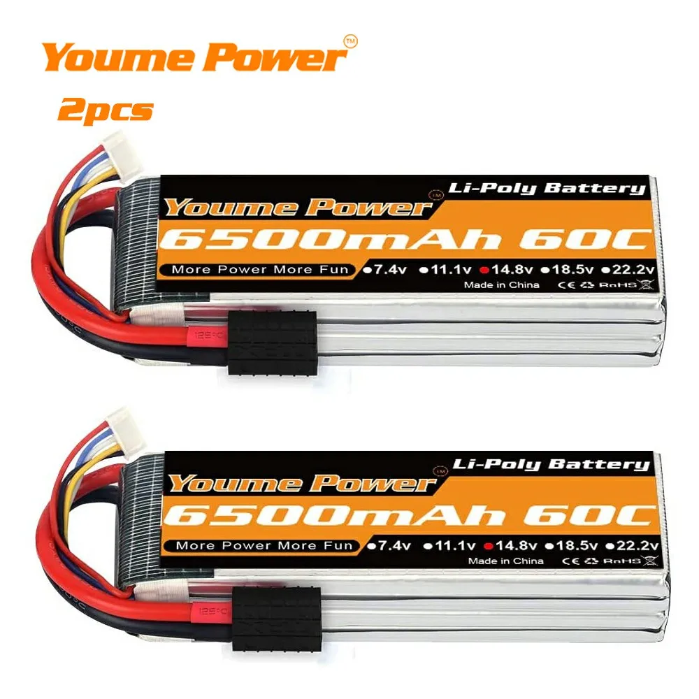 

Аккумуляторная батарея Youme 4S Lipo 14,8 в 6500 мАч 60C TRX T Deans EC5 XT60 для Traxxas Slash X-Maxx Monster Car, вертолет, лодка, радиоуправляемые запчасти, 2 шт.