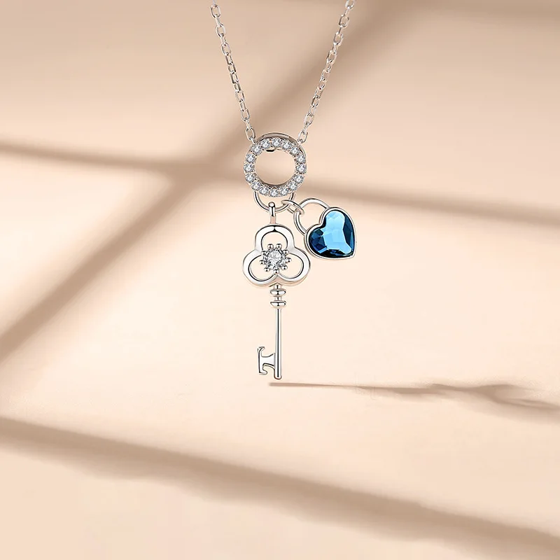 

Ожерелье из стерлингового серебра 925 пробы, колье с хрустальным ключом, простое нишевое ожерелье, женское ювелирное изделие, ожерелье-чокер