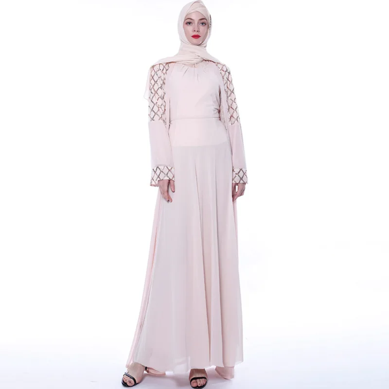 as picture latest Dubai long-sleeved dress Muslim party Abaya ladies Arabian lace cardigan patchwork Turkish Islamic prayer gown robe - Цвет: as picture