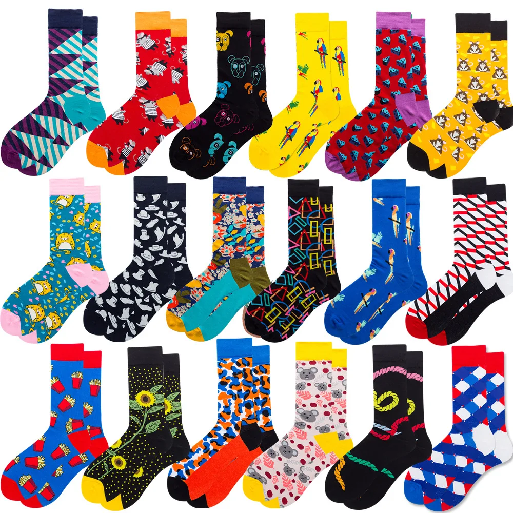 

Quality Mens Happy Socks 40 Colors Striped Plaid fruit animal beer Socks Men Combed Cotton Calcetines Largos Hombre