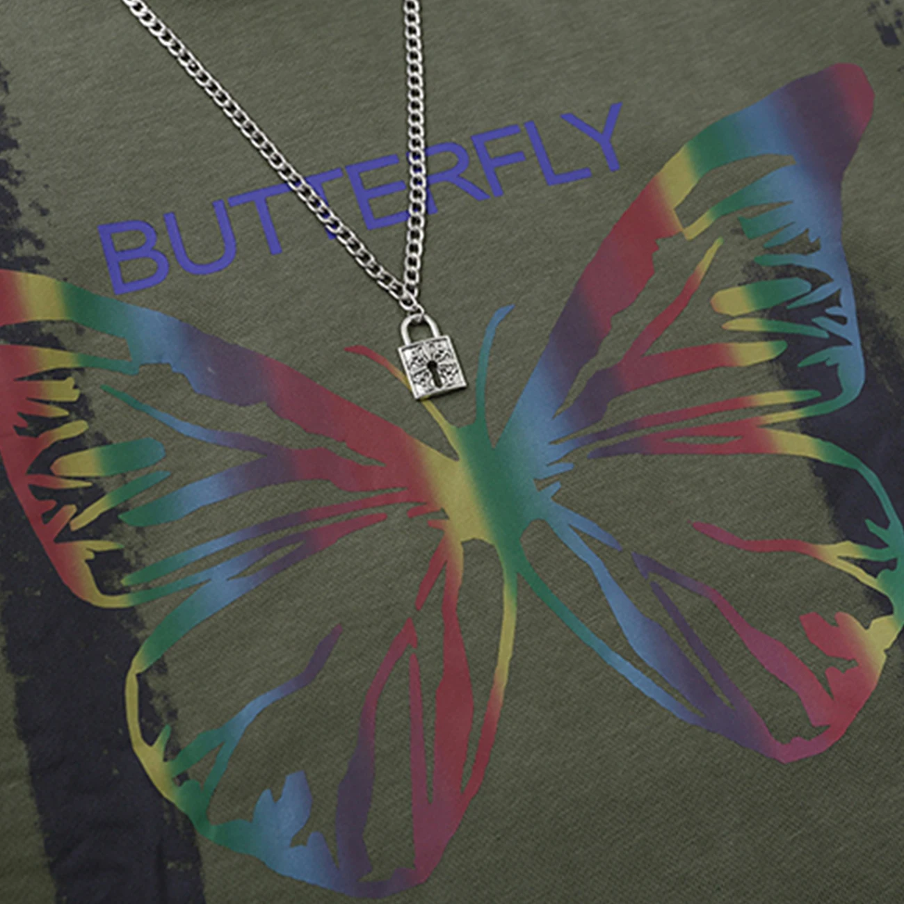 

LACIBLE Chain Reflective Butterfly Print Harajuku Hoodie Autumn Cotton Pullover Mens Hip Hop Streetwear Hoodie Sweatshirt