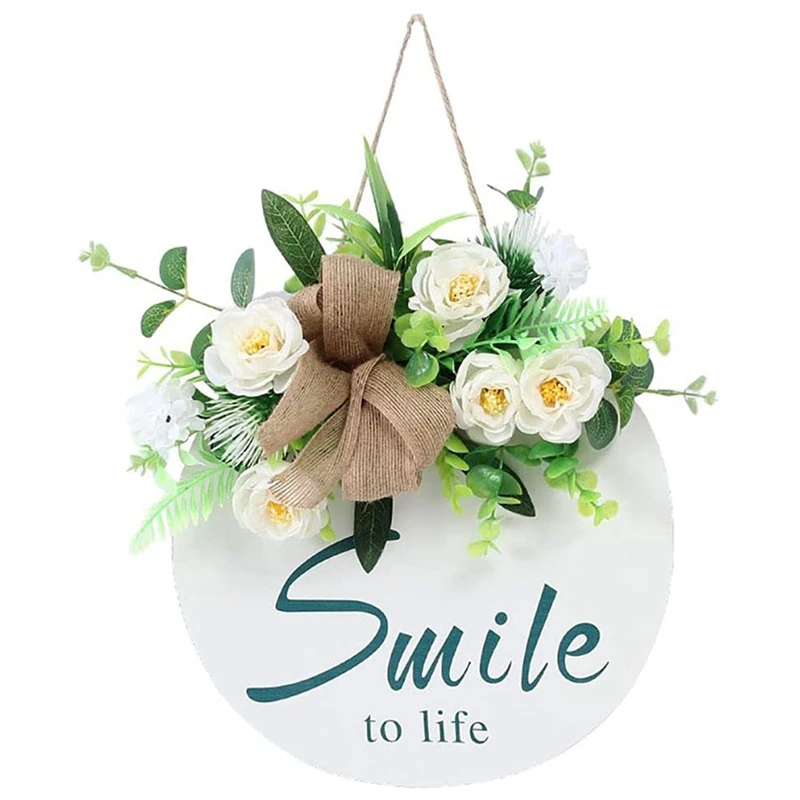

Знак Приветствия для крыльца, круглый деревянный знак приветствия с надписью «Smile» и цветами, навесной знак для крыльца