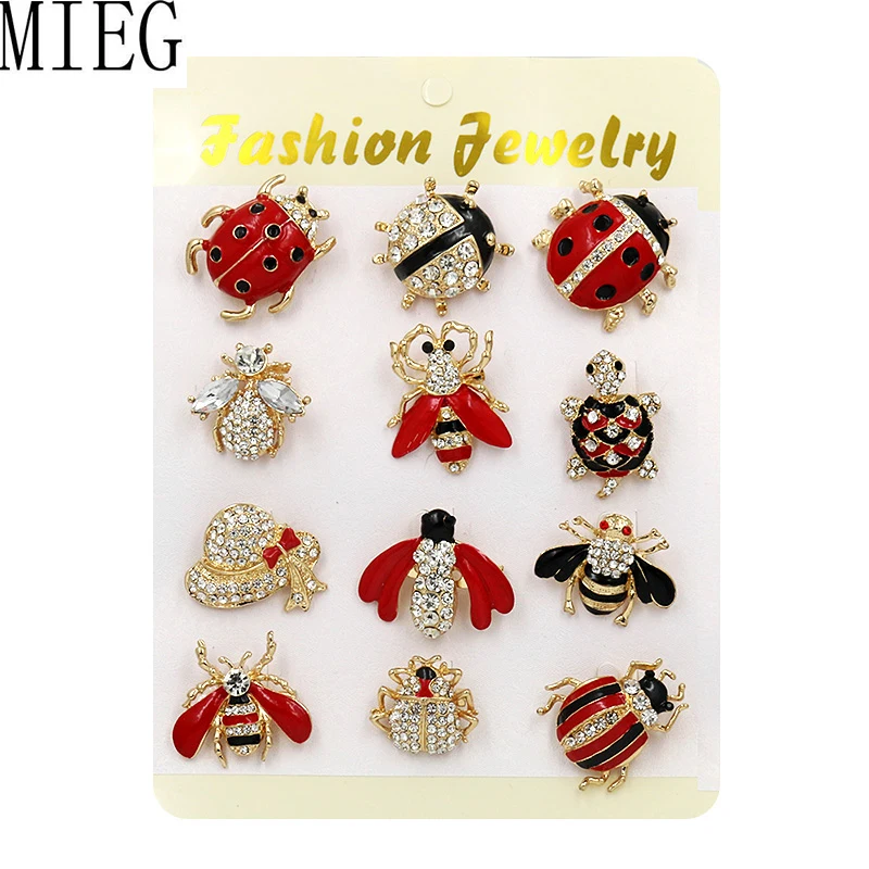 MIEG 12 шт./лот разные стили броши в форме животных модные Кристаллы и эмаль Божья