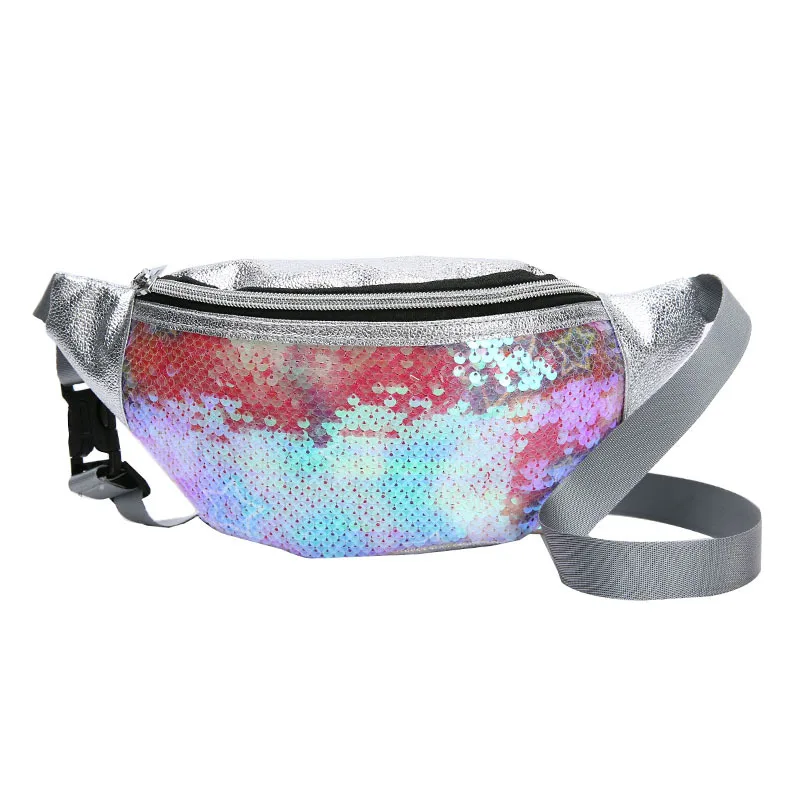

Holographic Waist Bags Women Silver Fanny Pack Female Belt Bag Sequins Laser Waist Packs Women Bum Bag Chest Cell Phone Pouch