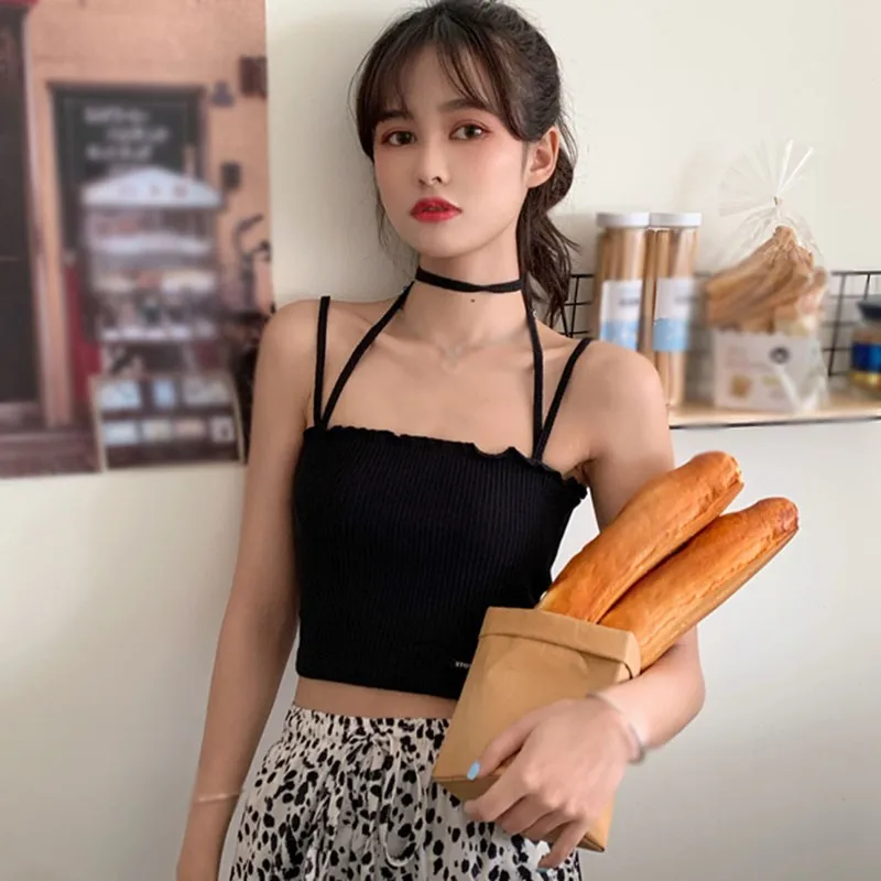 

Solid Color Knitted Tee Top Women Sexy Sleeveless Short Camisole Tank Tops Summer Bottom Vest Streetwear