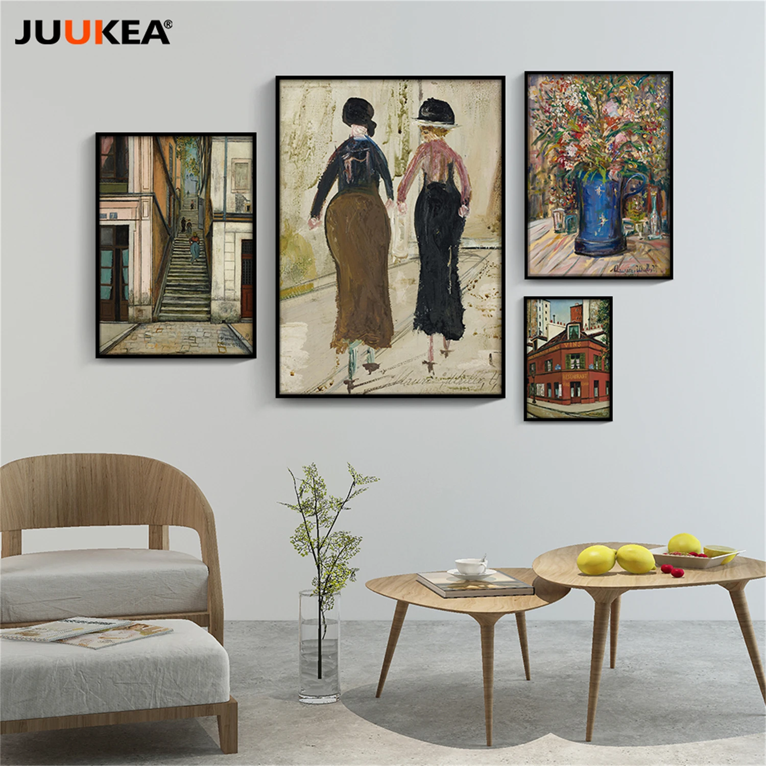 Restaurant Aux Vignobles de France Two Women Back Maurice Utrillo Artwork group of Canvas Paintings Wall Art Prints Home Decor | Дом и сад