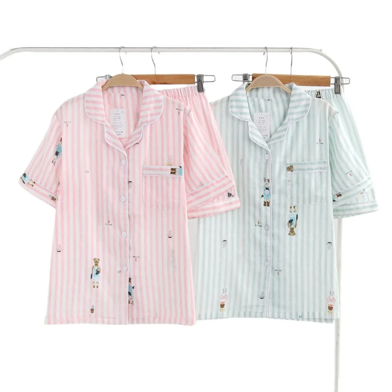 Летняя Хлопковая пижама Piyamas Женский пижамный комплект свежие и мягкие шорты в