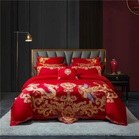 luxury happiness dragon phoenix embroidery 100cotton chinese wedding red bedding duvet cover bed sheet pillow shams queen king