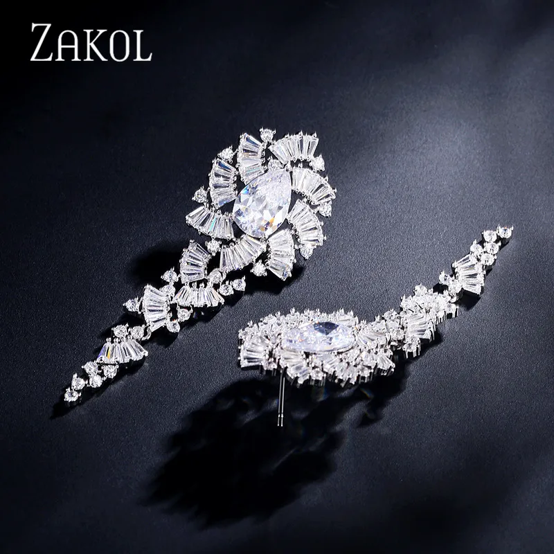 ZAKOL серьги-подвески с кристаллами циркония и цветком в форме маркизы блестящие