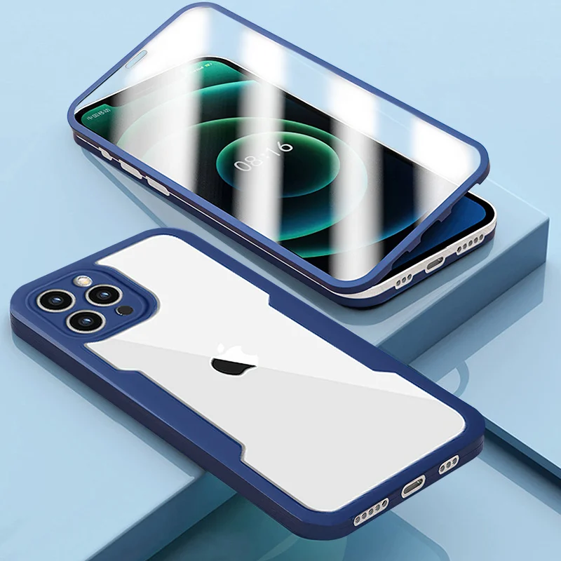 Прозрачный чехол с полной защитой корпуса 360 для iPhone 13Pro 11 12 Pro Max X XR XS 7 8 Plus передней