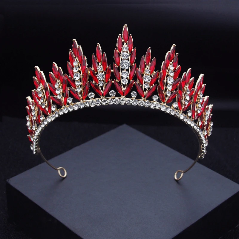 

Baroque Red Crystal Wedding Crown Headbands Princess Tiaras Bridal Diadem Hair Jewelry Prom Pageant Headdress Head Ornaments