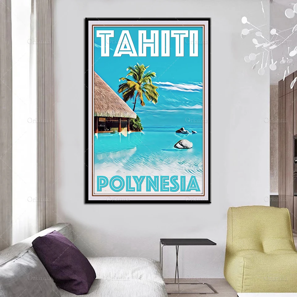 Ретро винтажный стильный постер для путешествий стиль Таити Полинезия искусство