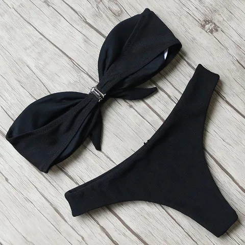 Sexy Women Brand Bikini Set Bow Print Strapless Swimwear Swimsuit Off Shoulder Brazilian Biquini Thong Bikini Maillot De Bain