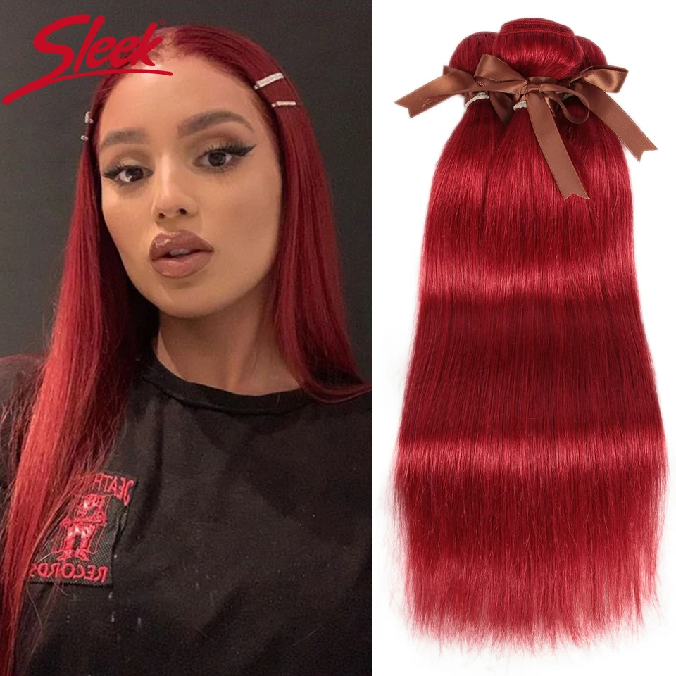 Mechones de cabello humano rojo elegante, extensiones de cabello brasileño Remy de 30 pulgadas de color rubio Borgoña, venta al por mayor