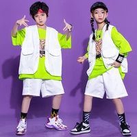 kid cool kpop hip hop clothing oversized t shirt top sleeveless jacket streetwear shorts for girl boy jazz dance costume clothes