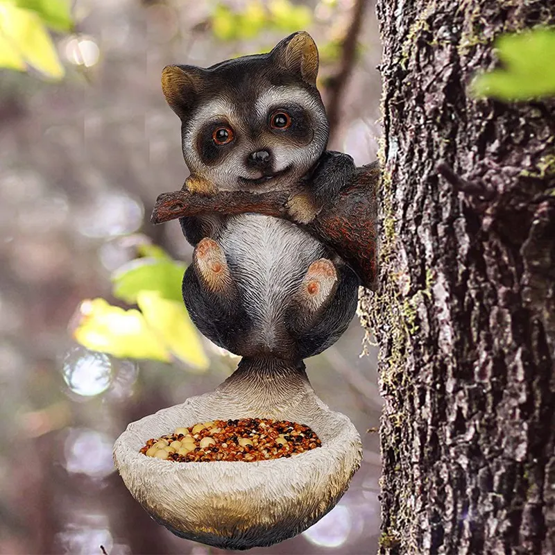 

Raccoon Bird Feeding Tree Decoration Outdoor, Sky Garden Statue, Wild Bird Feeding Tree Hug Sculpture, Whimsical Ga