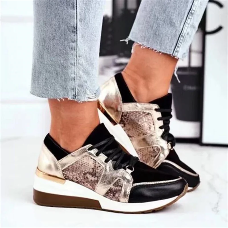 

Women's vulcanized shoes Zapatos De Mujer print casual student shoes fashion Color matching Lace up shoes Large size 36-43