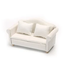 1/12 Scale Dollhouse Accessories White Mini Furniture Sofa with Back Cushions