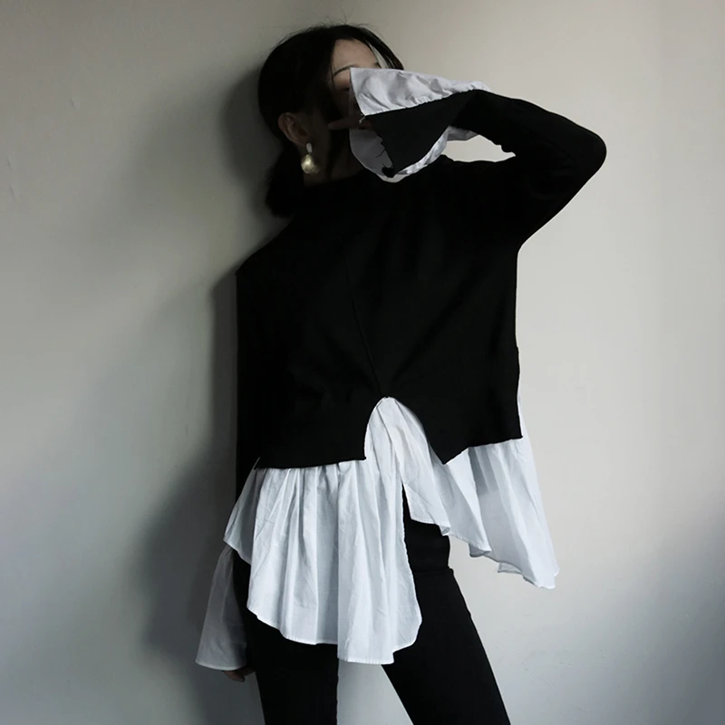 TWOTWINSTYLE хит цветной лоскутный женский свитер водолазка с расклешенными рукавами