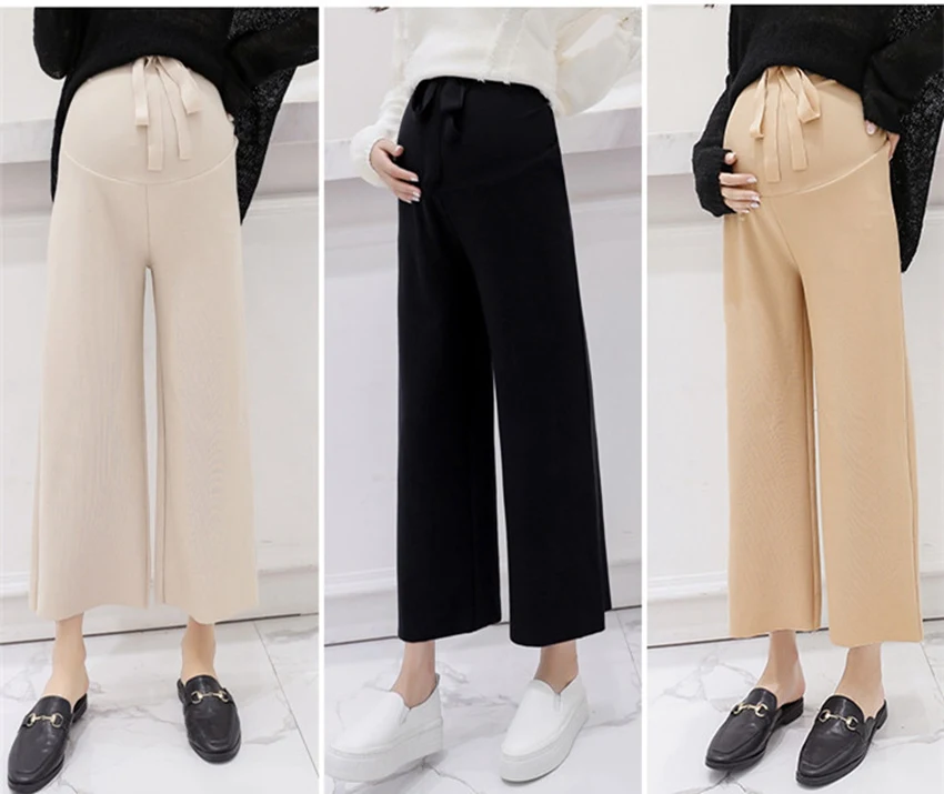 Новинка 2019 осенние брюки для беременных женщин Трикотажные Широкие штаны дикая