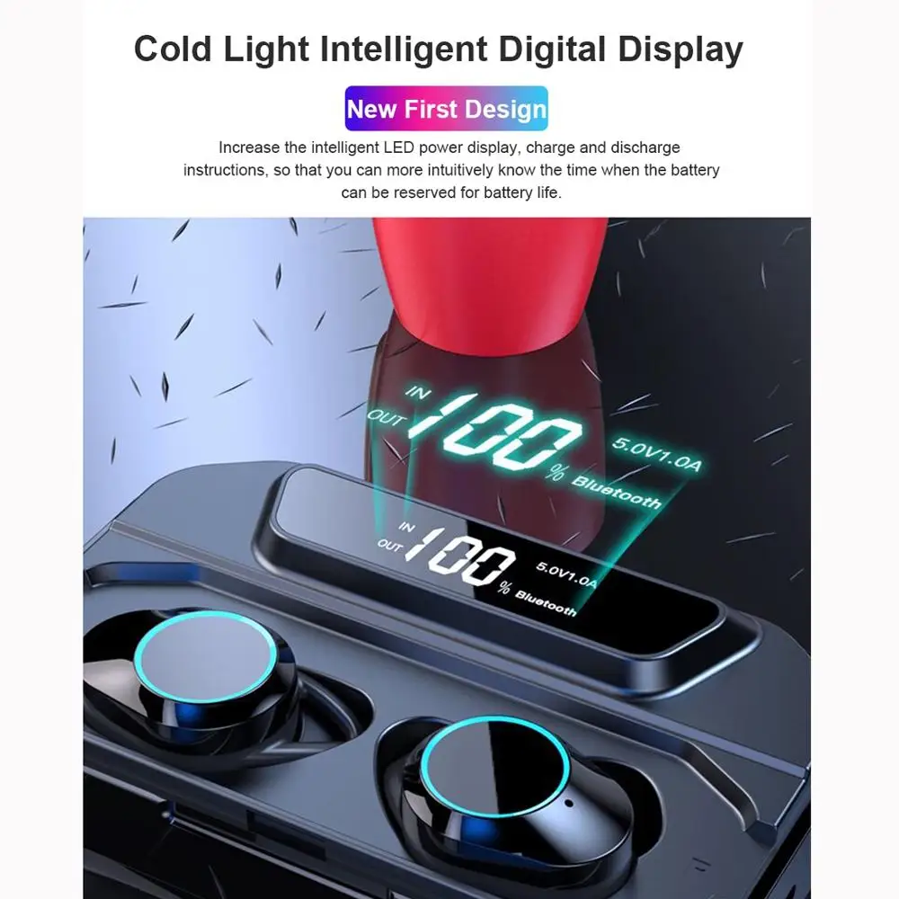 Bluetooth Earphones True Wireless LED Display 5.0 TWS in-Ear Earbuds IPX5 Waterproof Mini Headset 3D Stereo Sound Sport Earpiece |
