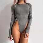 Боди женское однотонное, с круглым вырезом и длинным рукавом, Осень-зима, 2020