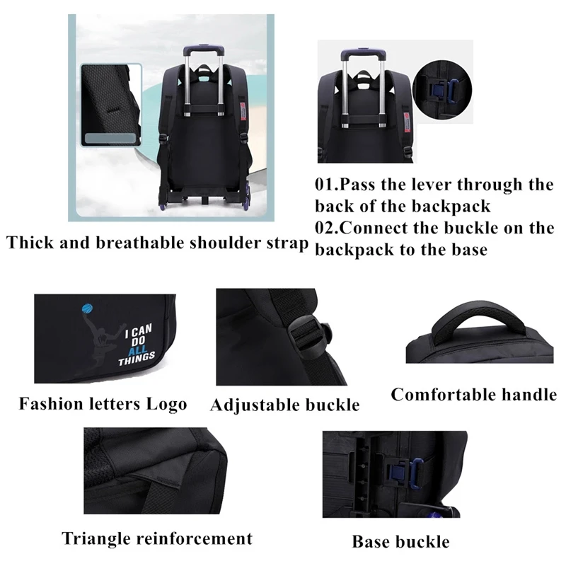 School Bags for Boys with wheels Trolley Schoolbag Kids' Luggage Rolling wheeled Backpack on wheels Child  Travel Luggage Bags