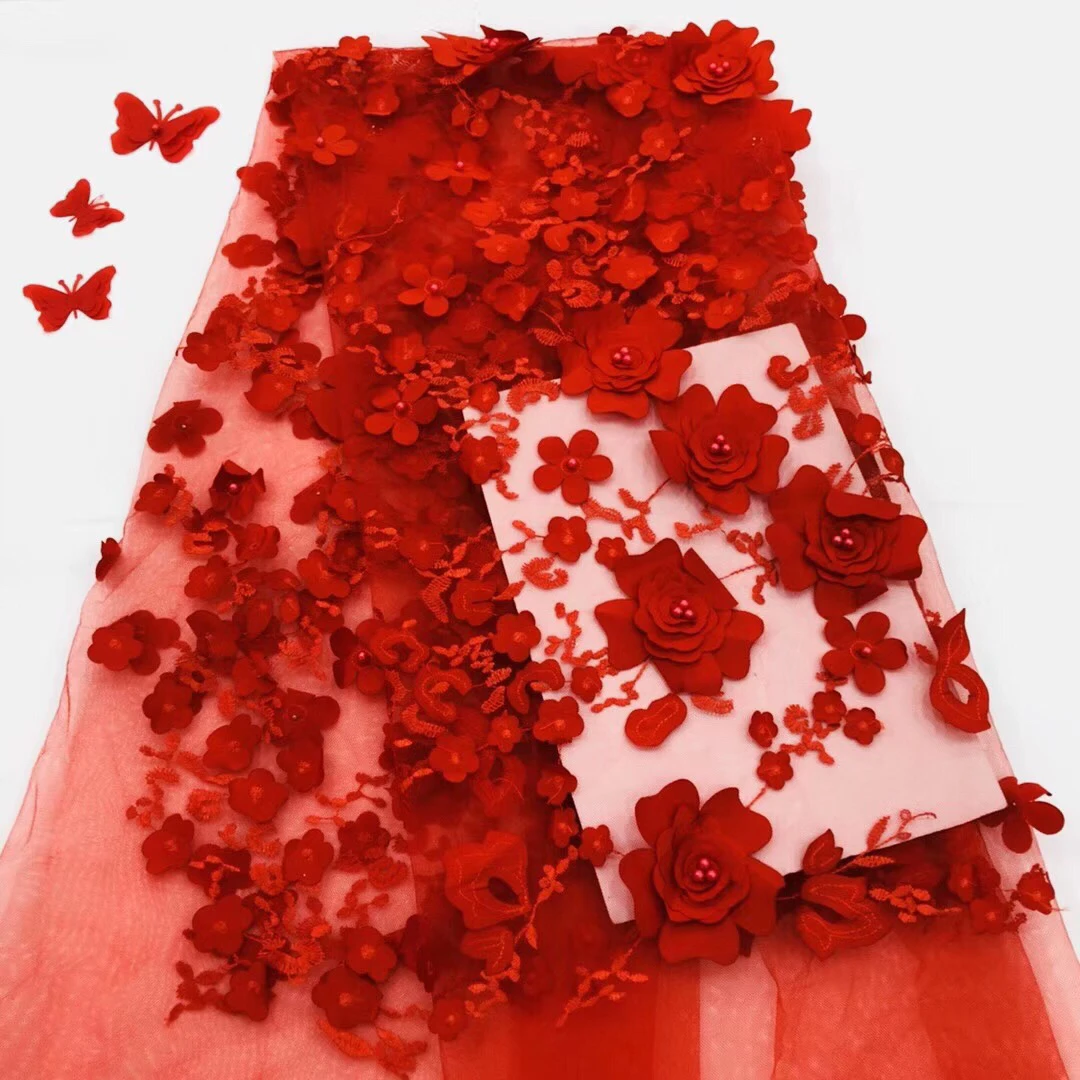 

Latest Luxury 3D Handmade beaded embroidery bridal african lace fabrics manual nail beads french lace fabric RF27121