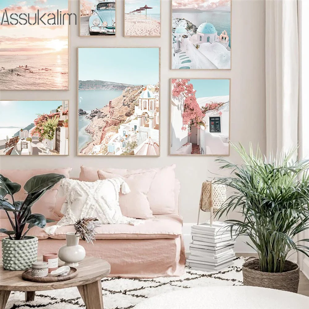 

Tourism Landscape Canvas Art Painting Seaside City Landscape Posters Scandinavian Poster Nordic Wall Pictures Living Room Decor