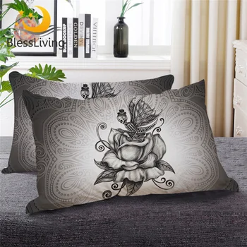 BlessLiving Butterfly Skull Sleeping Pillow Retro Floral Roses Down Alternative Body Pillow Romantic Dark Gothic Bedding 1pc 1