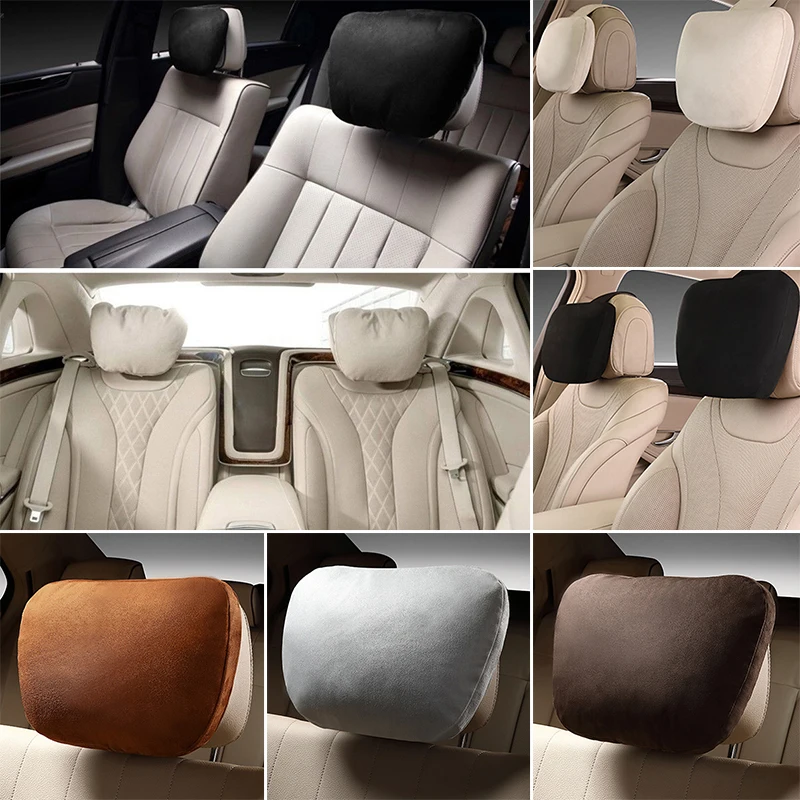 

2pcs Car Headrest Maybach Design S Class Ultra Soft Pillow Suede Fabric For Mercedes-Benz 29*19cm Back Cushion Accessories