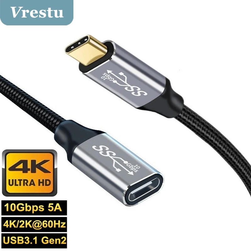 

USB 3.1 Gen2 Type C Extension Cable for Thunderbolt PD100W 5A 4K 60Hz Video for Switch Computer Laptop USBC 10Gbps Extender Wire