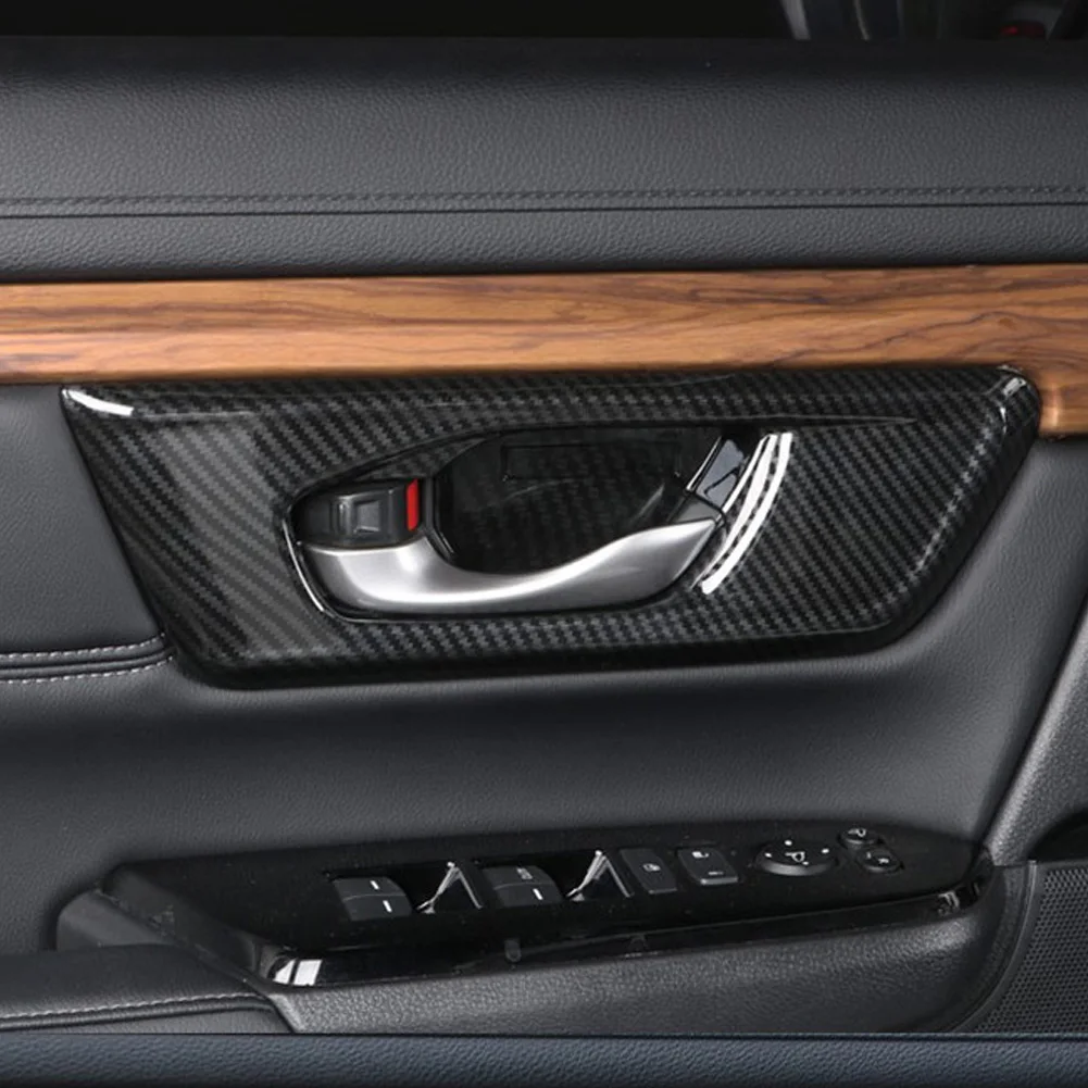 

4PCS Inner Door Handle Bowl Cover Trim Carbon ABS Fiber For 17-21 Honda CRV Decorative Cover Car Interior Decoration