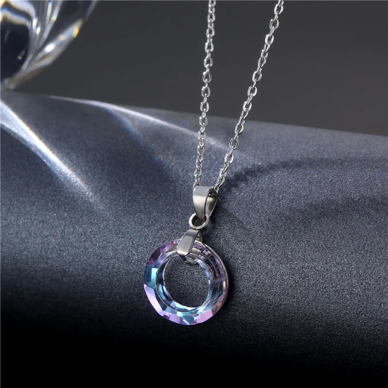 

K9 Crystal Ring Shape Necklace Pendant for Women Girl 2021 New Titanium Steel Clavicle Chain Collar Jewelry Wholesale