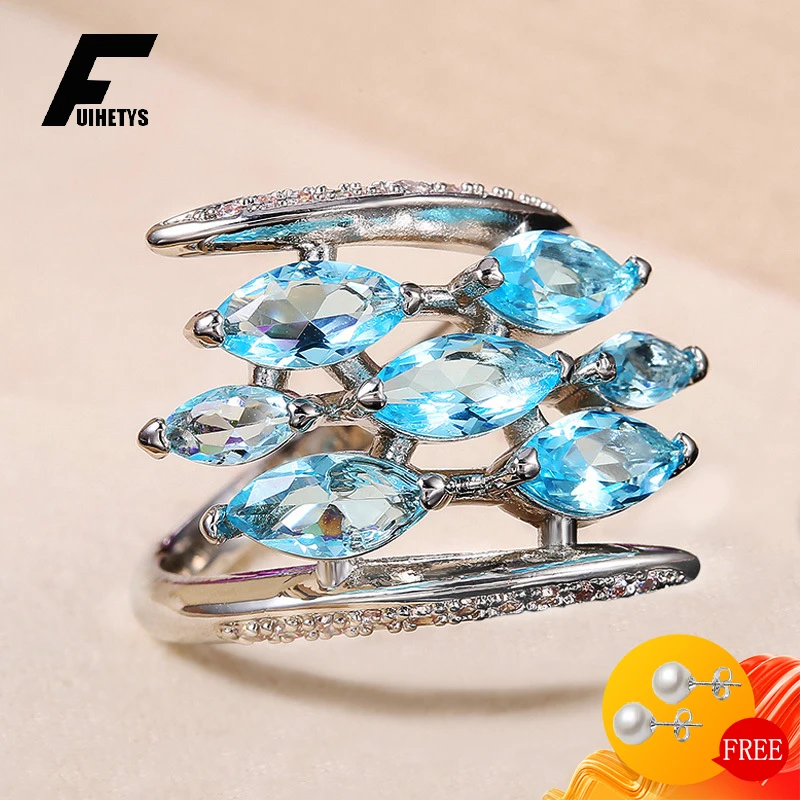 

Fashion Women Ring 925 Silver Jewelry with Sapphire Zircon Gemstone Finger Rings for Wedding Engagement Party Gift Accessories