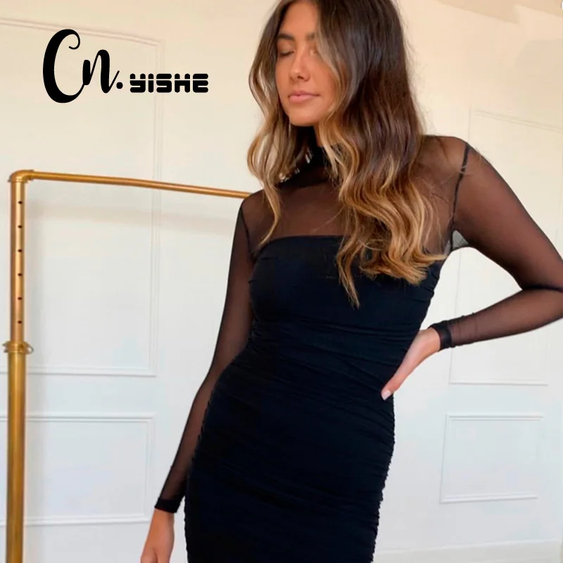 Соблазнительное Сетчатое платье CNYISHE 2019 женское модное однотонное платье-футляр