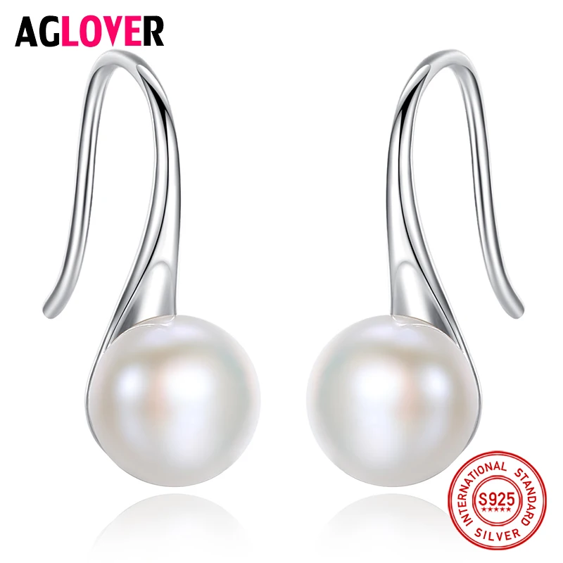 

AGLOVER Hot Sale 100% 925 Silver Spoon Shape Stud Earrings Natural Freshwater Pearl Earrings Jewelry Female Gift Wholesale Party