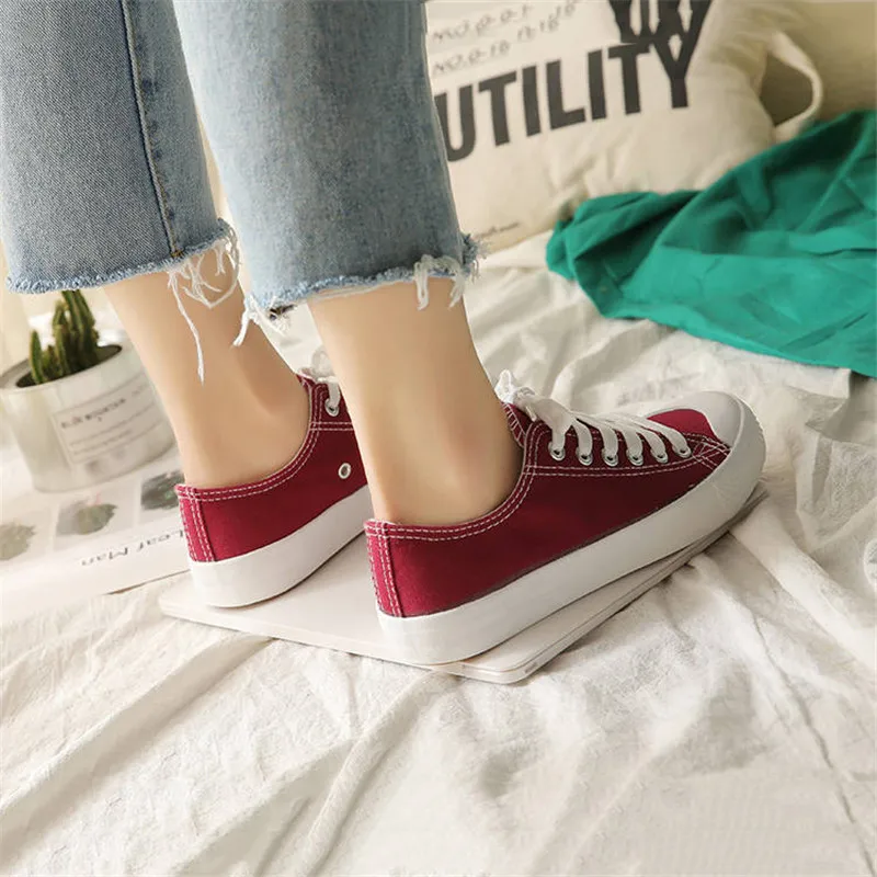Harajuku Wild Canvas Shoes Yellow White Sneakers Women Spring Casual New Flat Shoes Red Black Round Toe Flats Female Comfort