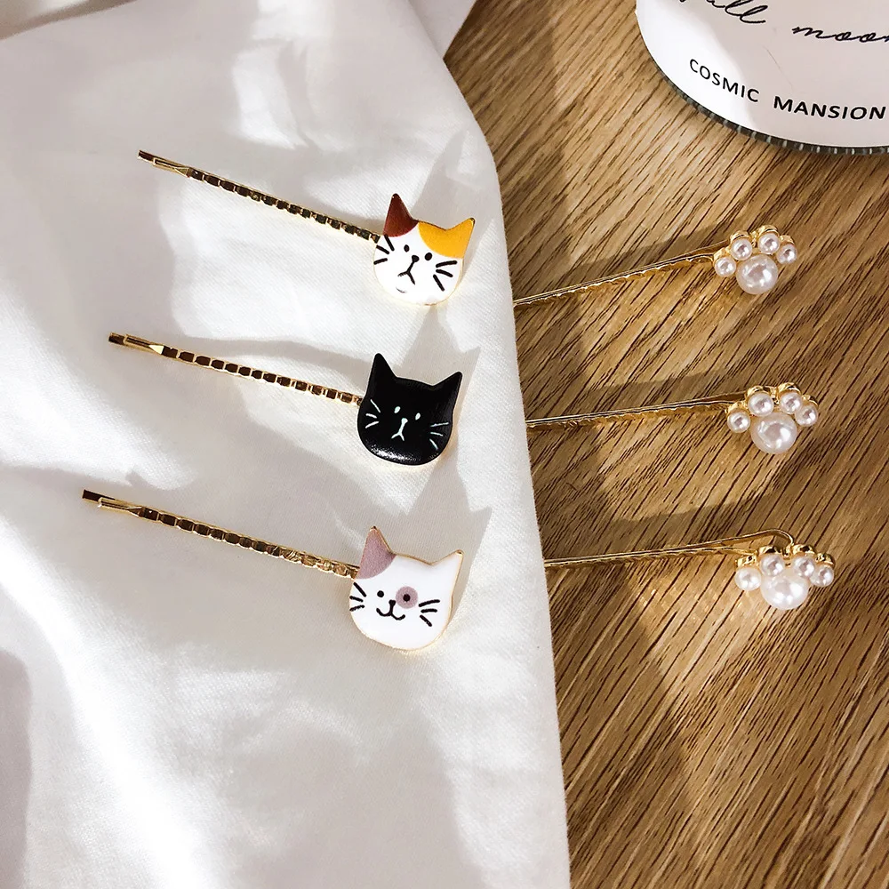 2 шт./компл. заколки для волос в форме кошки Корейском стиле с жемчужинами