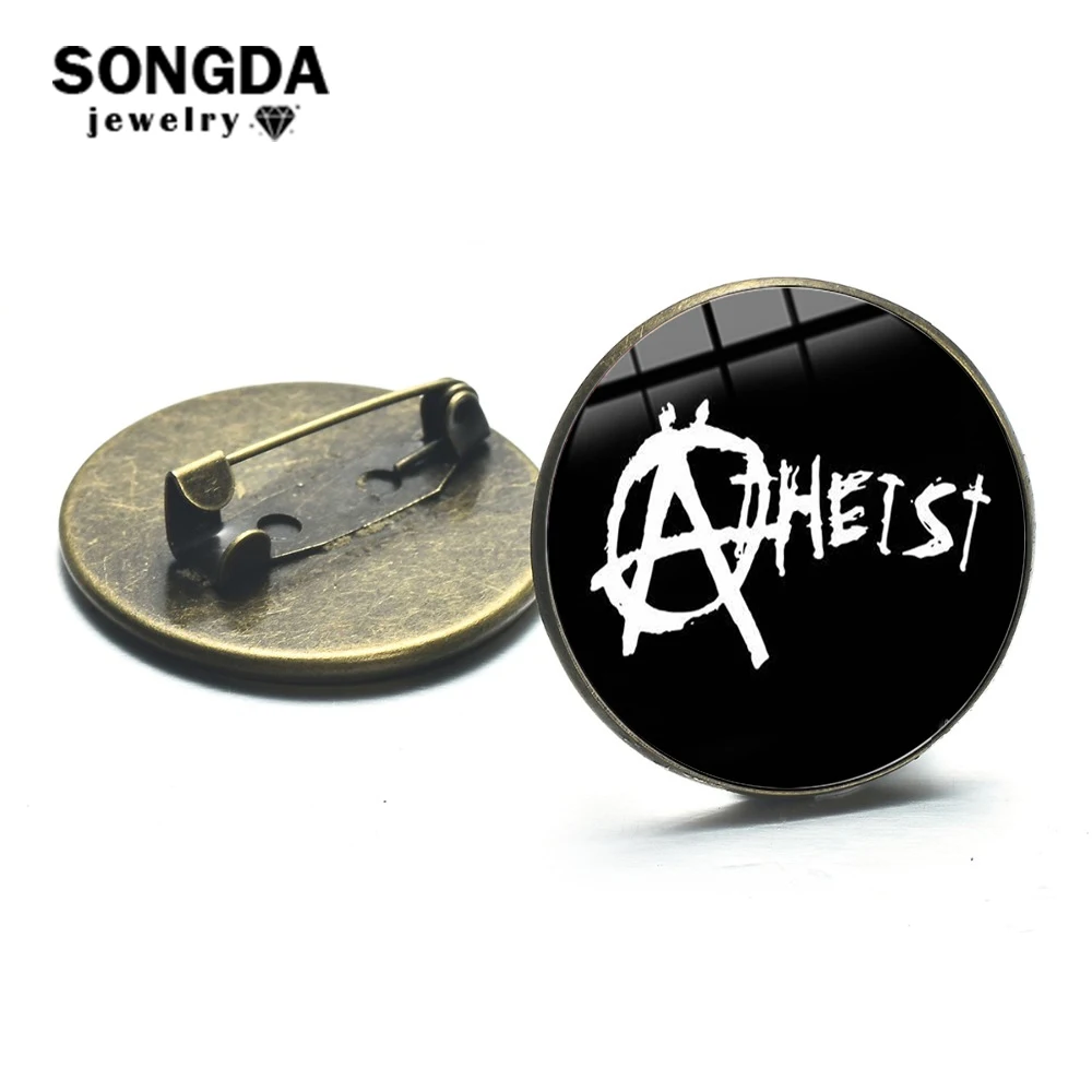 Минимализм SONGDA черные Броши Atheist символ атеизма стеклянное искусство круглые