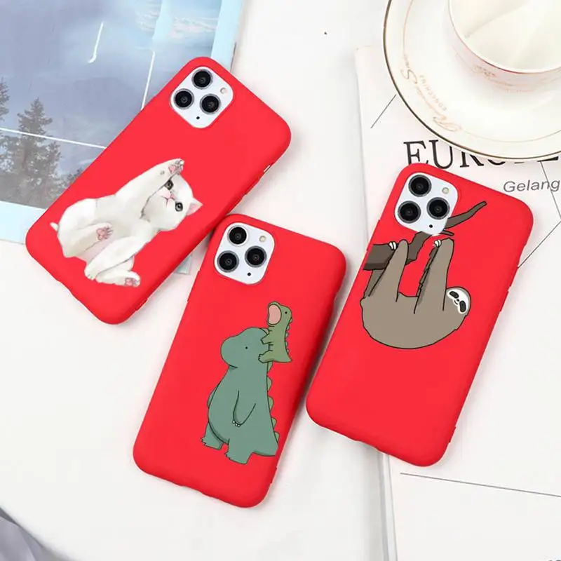 

Cute Cartoon Animal Clear Phone Cases For Iphone 6 6s 7 8 Plus XR X XS XSmax 11 12 Pro Mini Max Candy Red Silicone Cover