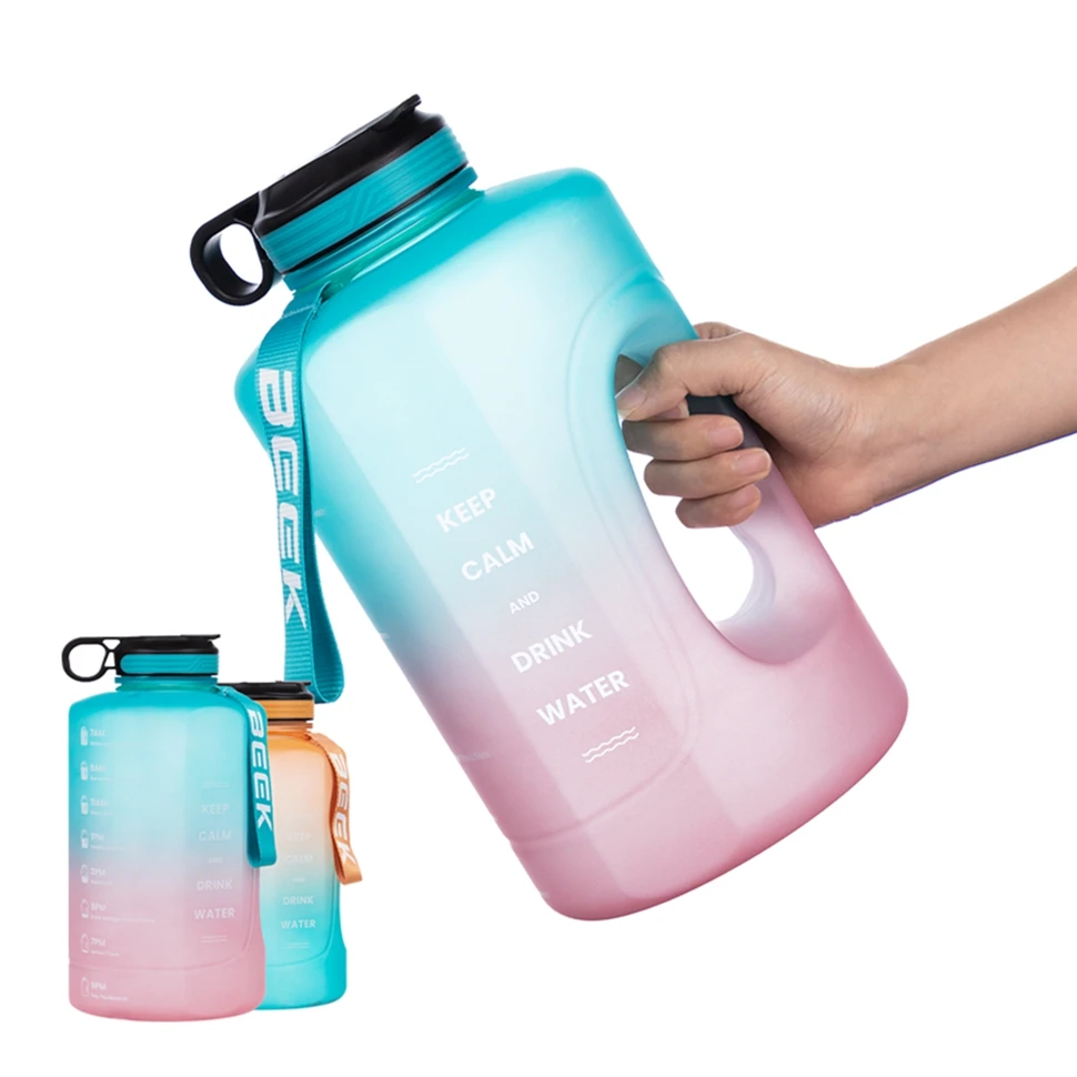 

3.8L Water Bottle Motivational Wide Mouth Gallon GYM Big Bottles With Straw BPA Free Sport Fitness Outdoor Drinking Jugs Kettle