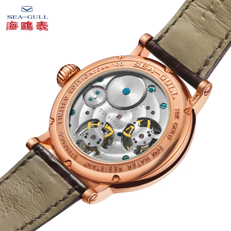 Seagull Mens Watch Double Tourbillon High-end Watch 18K Rose Gold Case Private Custom Exclusive ST8080GC