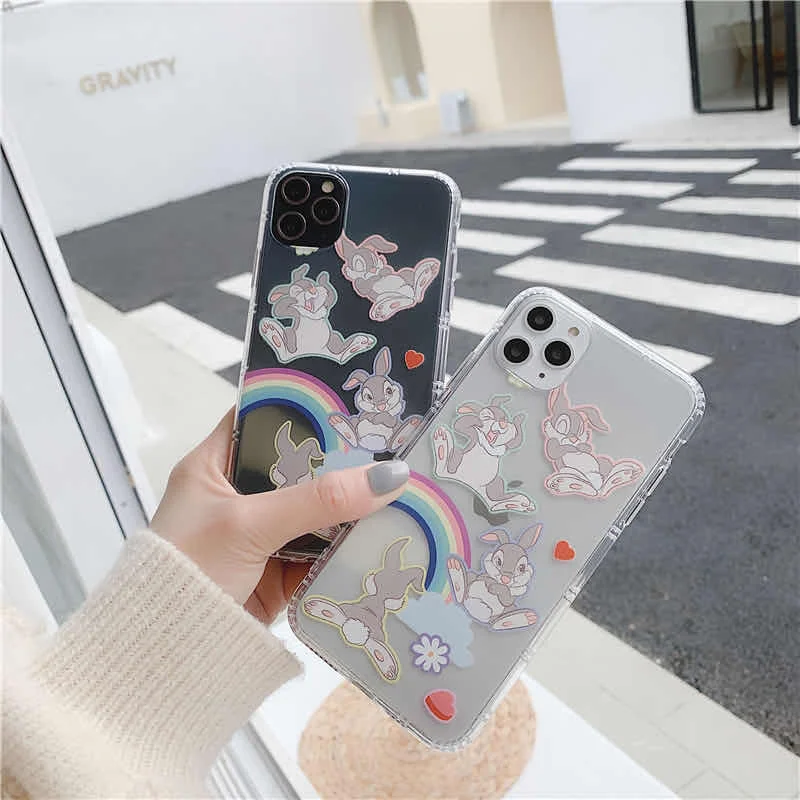 Милый чехол для телефона с радужным кроликом iPhone X Xs Max XR 8 8Plus 7 7Plus 11 11Pro max