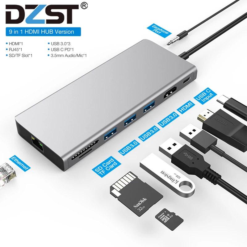 DZLST usb хаб Type C 3 1 к Мульти USB 0 RJ45 Аудио HDMI совместимый адаптер док станция для MacBook Pro