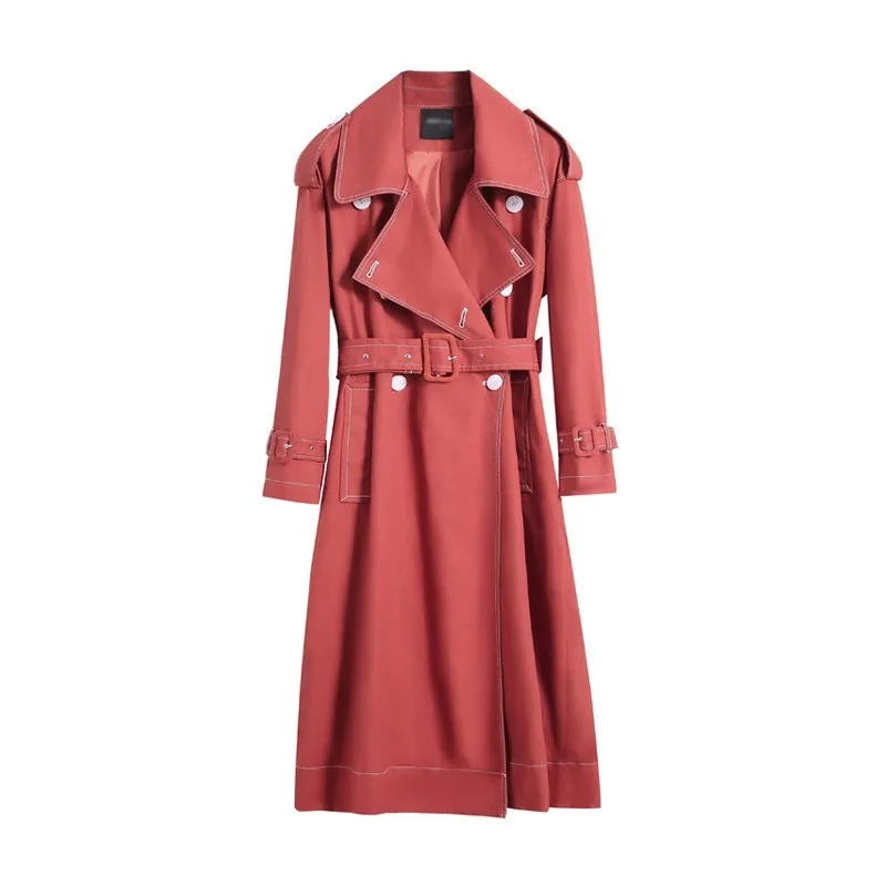 

Celebrity Style Double Breasted Mid-long Trench Coat Mujer Loose Belt large size Windbreak Outwear